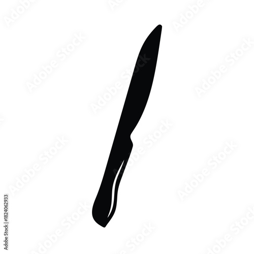 A black silhouette of a kitchen knife is shown against a white background.