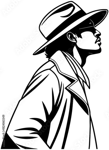 Stylized Detective in Fedora Hat Silhouette – Vector Illustration