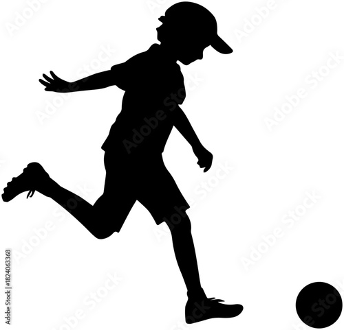 Child About to Kick Ball Silhouette – Vector Illustration
