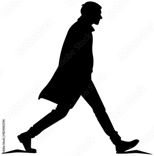 Person Walking in Long Coat Silhouette – Vector Illustration