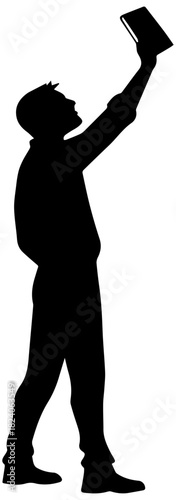 Person Holding Book Above Head Silhouette – Vector Illustration