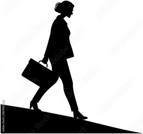 Stylish Woman Walking Downhill Silhouette – Vector Illustration
