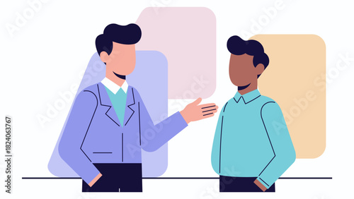 Business Discussion Between Two Colleagues – Modern Flat Design Illustration