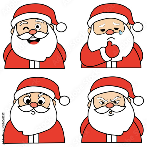 Set of santa claus emotional face expressions