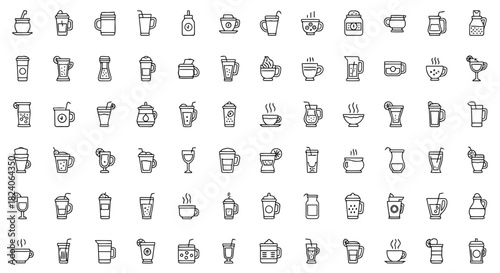 Collection of various beverage and drink line icons