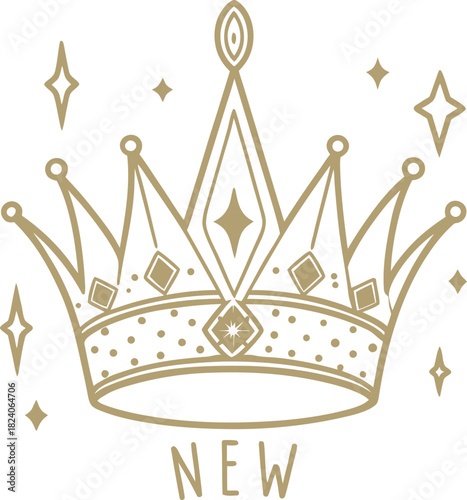 Golden Crown with Stars and " NEW" Text regal royalty