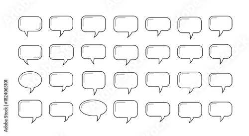 Collection of Various Speech Bubbles with Black Outlines and Rounded Corners.