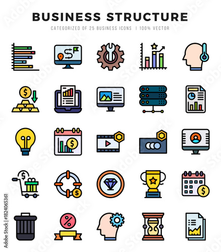 Set of Business Structure Icons. Simple line art style icons pack.