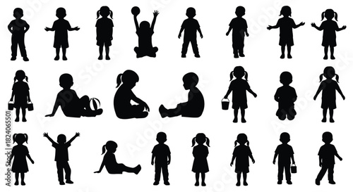 Children silhouettes in various poses