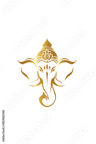 Beautiful golden design of Ganesha symbol against a white background, perfect for spiritual decor and celebrations