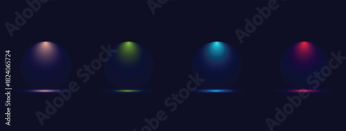 Abstract colorful spotlight collection on dark background stage lighting with different colors modern presentation or concert lights vector illustration for creative projects