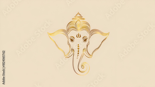 Intricate golden depiction of Ganesha with delicate lines on a soft background