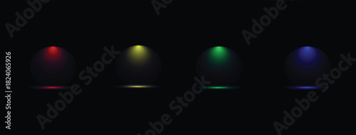 Vibrant RGB and yellow spotlights illuminating a dark background