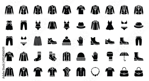 Clothing and accessories icons set