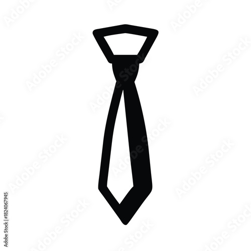 A simple black tie is shown against a white background in this illustration.