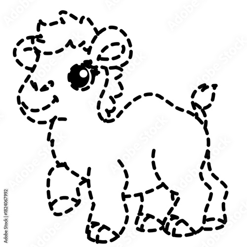 Cute dotted goat line art icon, ideal for educational, coloring, or illustrating approachable, interactive animal designs.