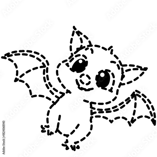 Cute dotted bat line art icon, perfect for educational, playful themes, or illustrating approachable, interactive animal designs.