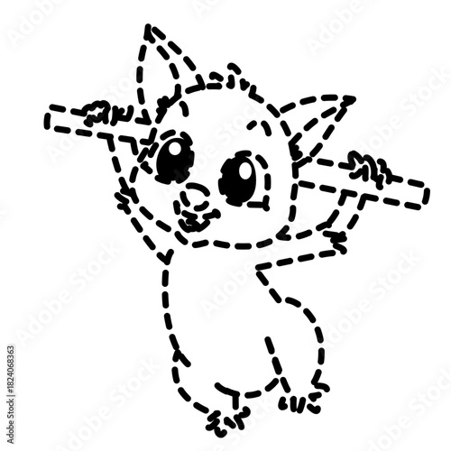 Cute dotted cat line art icon, great for educational, playful themes, or illustrating soft, interactive, and minimalist animal art.