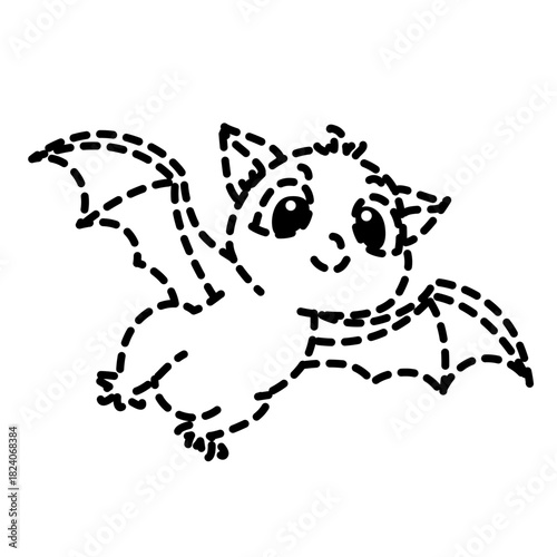Cute dotted bat line art icon, suitable for coloring books, kids’ activities, or illustrating whimsical, approachable animal designs.