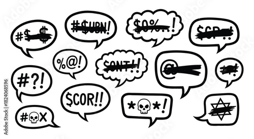Censored swear words in speech bubbles