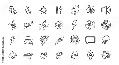 Sketchy weather, sound, and symbol icons
