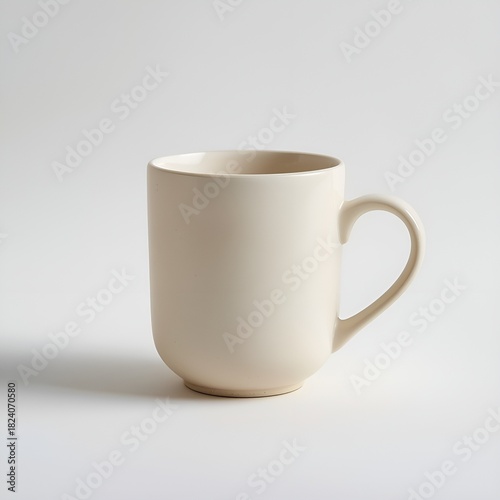 Beige Ceramic Coffee Mug on Light Background with Soft Shadow