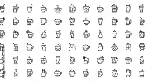 Variety of drink and cup outline icons for web and app design