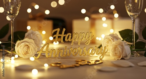 Anniversary Sparkle Golden words amidst roses  romance
