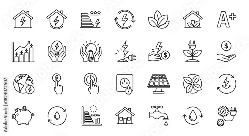 Energy saving and renewable power icons