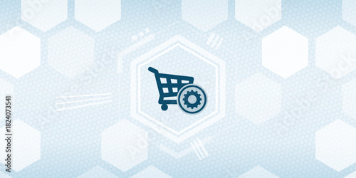 Online Shopping Cart E-commerce Store Settings Configuration Vector Icon Header Background
