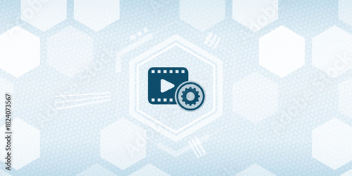Video Stream Movie Film Media Player Settings Gear Vector Icon Header Background