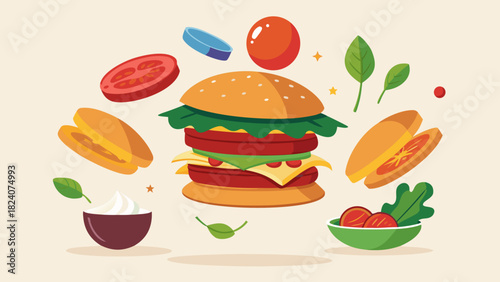 Deconstructed hamburger ingredients