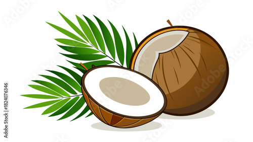Coconut, half, leaves white