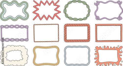 Collection of colorful hand drawn frames with various shapes and designs perfect for adding a creative touch to invitations and social media posts