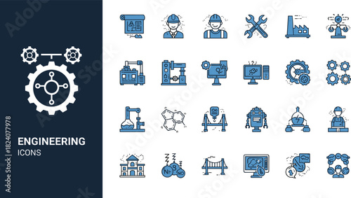engineering icons, technical symbols, industrial tools, mechanical design, factory elements, gear system, innovation graphics, blueprint layout,