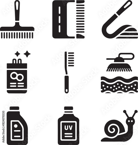 Car wash icons, auto cleaning tools, vehicle maintenance, water hose, spray bottle, motor oil