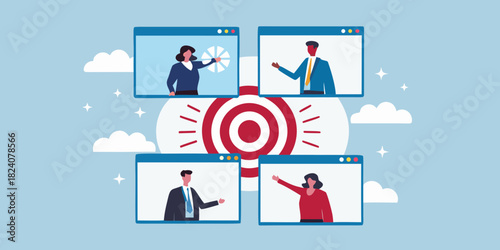 Diverse team collaborating remotely towards a common goal