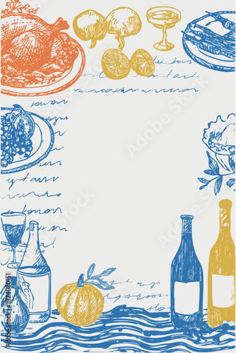 Thanksgiving feast border illustration with autumn foods