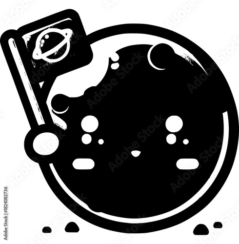 Space Explorer: A charming, illustrative image depicts a celestial body with a flag, symbolizing exploration, adventure, and discovery, the simplicity inviting curiosity