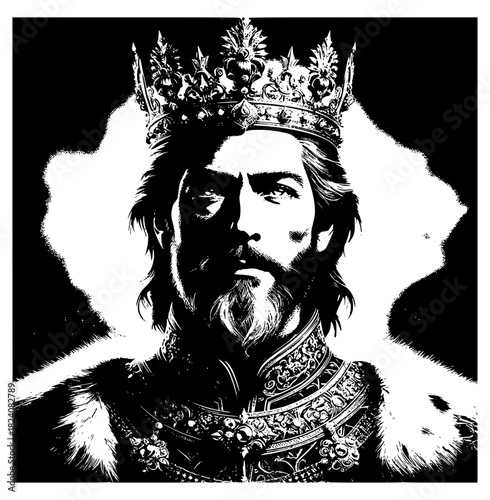Regal Majesty: An imposing portrait of a regal monarch, adorned with a majestic crown and royal attire, exuding an aura of power and authority.