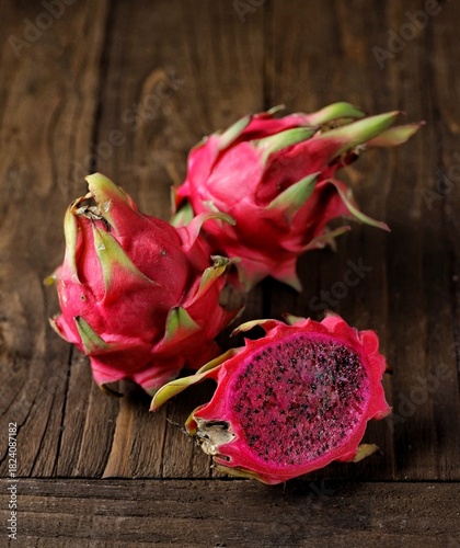 The dragon fruit is usually a dark red color, although some types of this fruit are pink or yellow