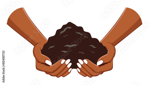 Warm toned hands cupping fresh soil showing support for plants roots and healthy environment