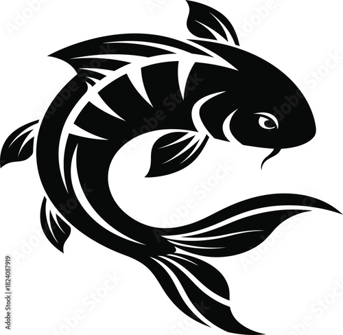 Stylized black koi fish silhouette with elegant s curve