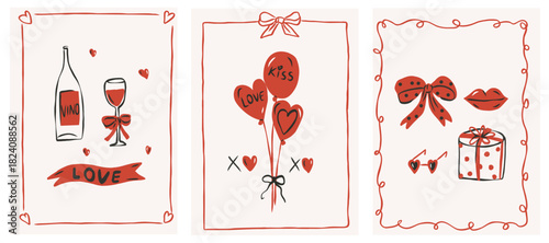 Flat vector whimsical Valentine's day cards or invitations