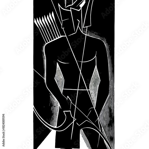 Abstract warrior archer illustration graphic black and white design