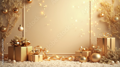 Vertical Christmas And New Year Greeting Background With Ribbons.