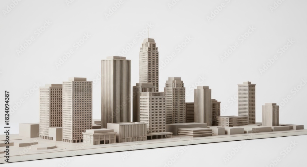 Naklejka premium Cityscape model with multiple buildings on a flat, neutral surface