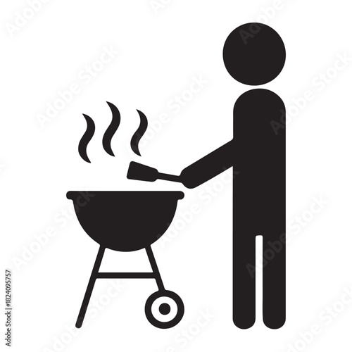BBQ Icon – Vector Person Grilling on a Barbecue Grill vector Silhouette