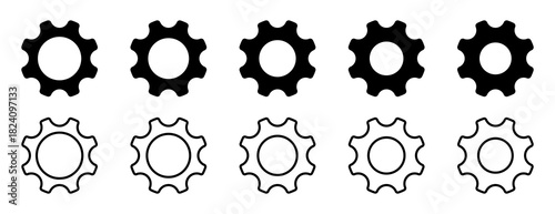 Gear Icons and Gears Pictogram in Solid and Line Style