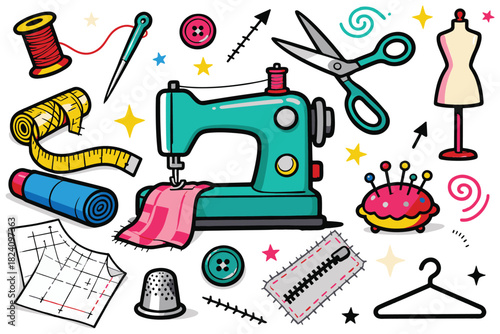 Tailor Doodle Flat Illustration Set